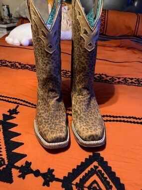 Corral Leopard Print Western Boots with Turquoise Interior Trim